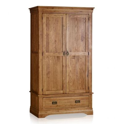 French Rustic Solid Oak Double Wardrobe