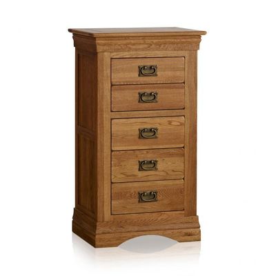 French Rustic Solid Oak 5 Drawers Tallboy