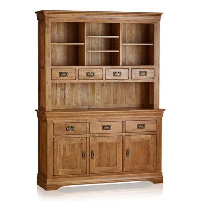 French Rustic Solid Oak Large Sideboard With Hutch Dresser