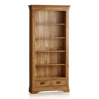 French Rustic Solid Oak Tall Bookcase