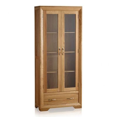 Chamfer Natural Solid Oak Glazed Display/Book Cabinet