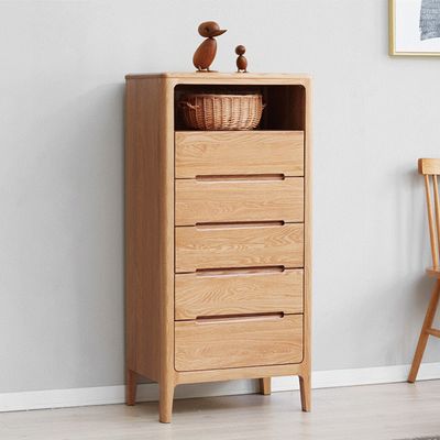 Seattle Natural Solid Oak 5 Drawers Tall Boy