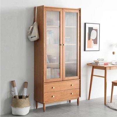 Prunus Solid Cherry Bookcase with Glass Doors