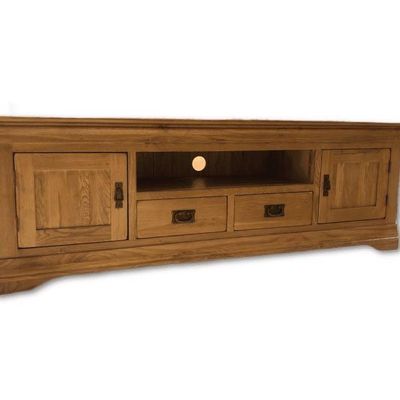 French Rustic Solid Oak Large Widescreen TV Cabinet