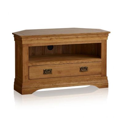 French Rustic Solid Oak Corner TV Cabinet