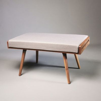 EX-DISPLAY SCANDINAVIAN BENCH IN WALNUT AND WOOL LINEN